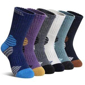 6 Packs Kids Walking Socks Merino Wool Warm Wicking Cushion Crew Socks